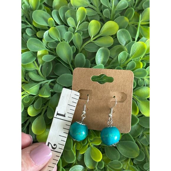 Wooden bulb Earrings turquoise BOGO FREE - Picture 4 of 5